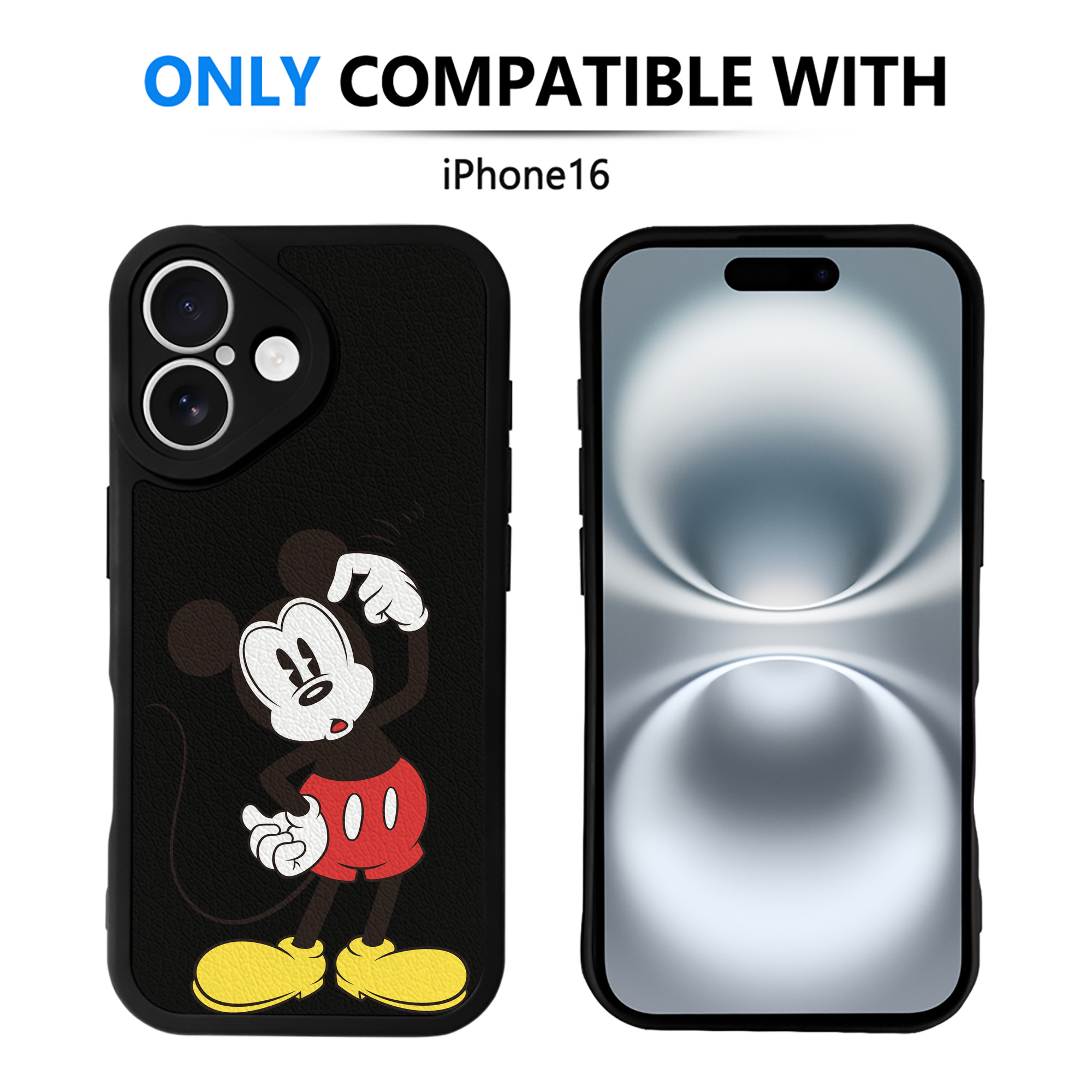 （画像用） ミッキーマウス Mickey Mouse 【iPhone 16シリーズ対応】シリコンスマホケース（レザー調） 材質：シリコン